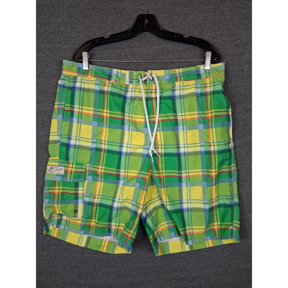 Chaps Mens Shorts XL Green Yellow Swim Trunks Boardshorts Mesh Lined Preppy - Picture 1 of 10